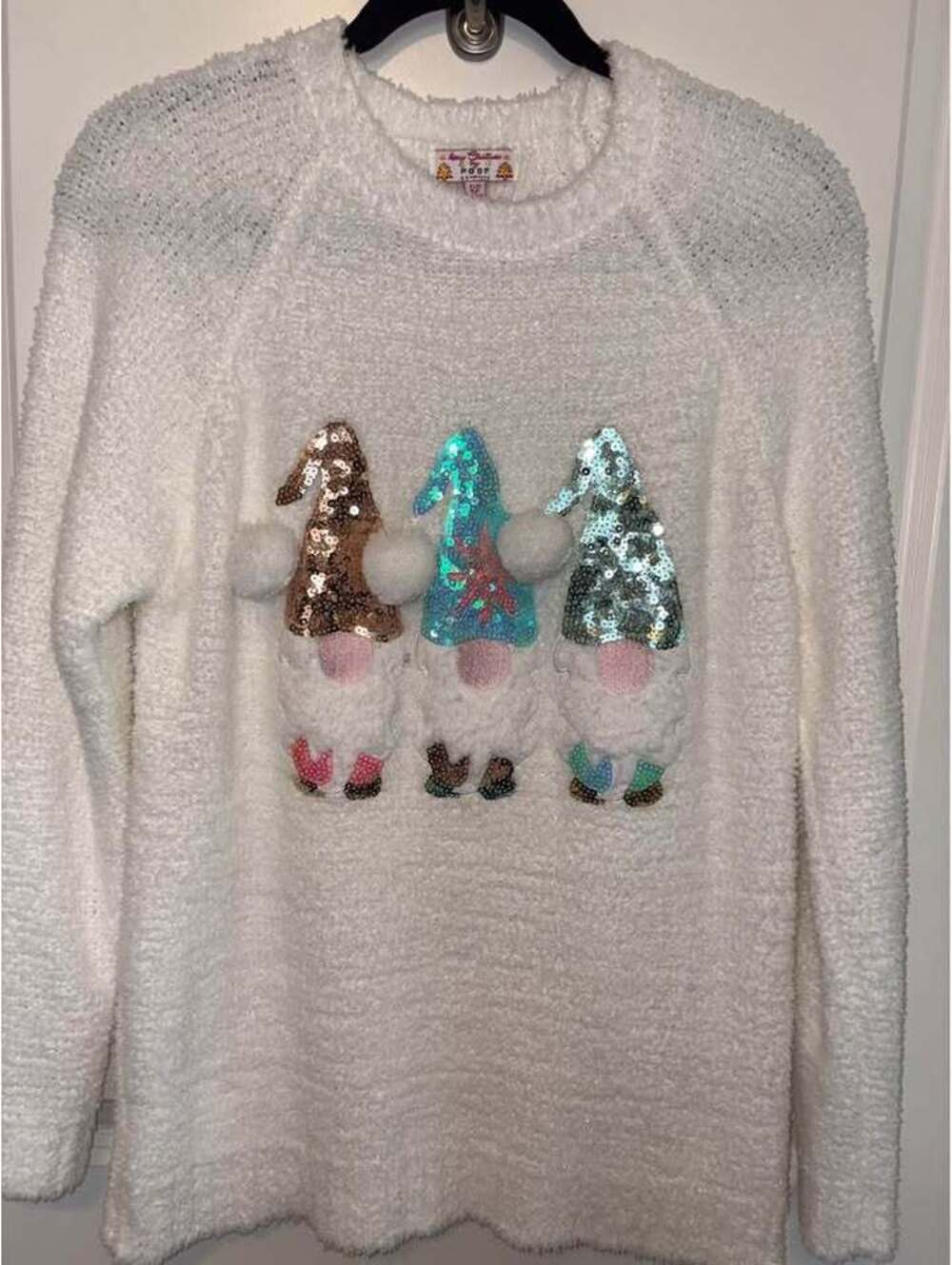 Poof Christmas Gnome Sequin Sweater Size M